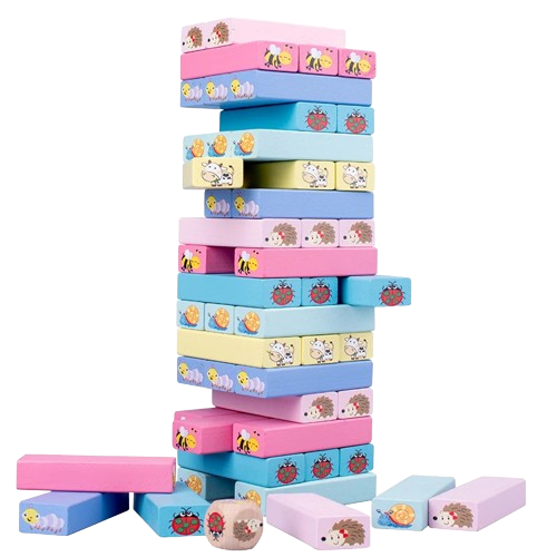 Tour de JENGA en bois motif animaux - 51 pièces