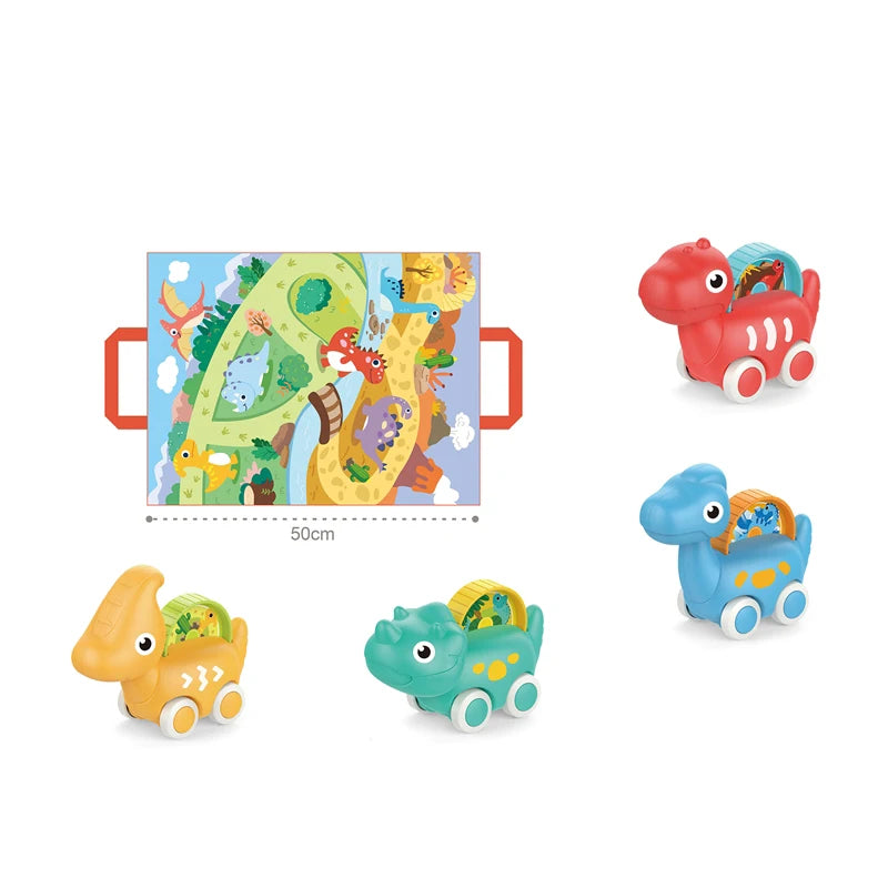 Ensemble de 4 véhicules dinosaures + Tapis circuit - HUANGER
