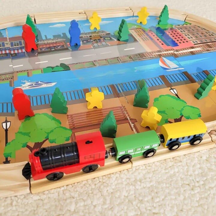Circuit train électrique 45 pièces en bois