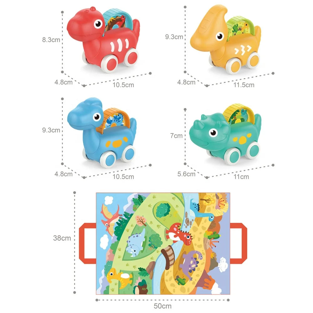 Ensemble de 4 véhicules dinosaures + Tapis circuit - HUANGER