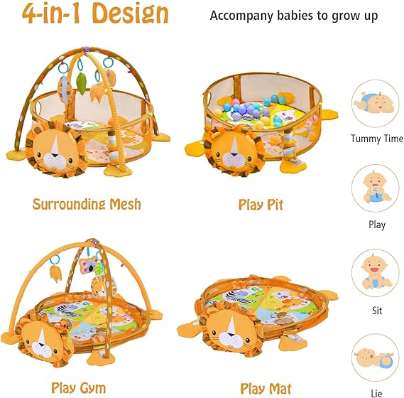 Tapis d'éveil + 30 balles colorées - Lion