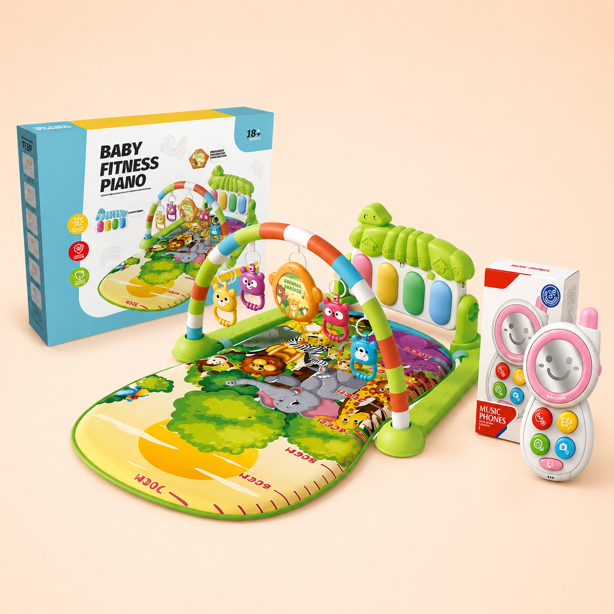 Pack Tapis d’Éveil Bébé avec Piano Musical + Téléphone Musical