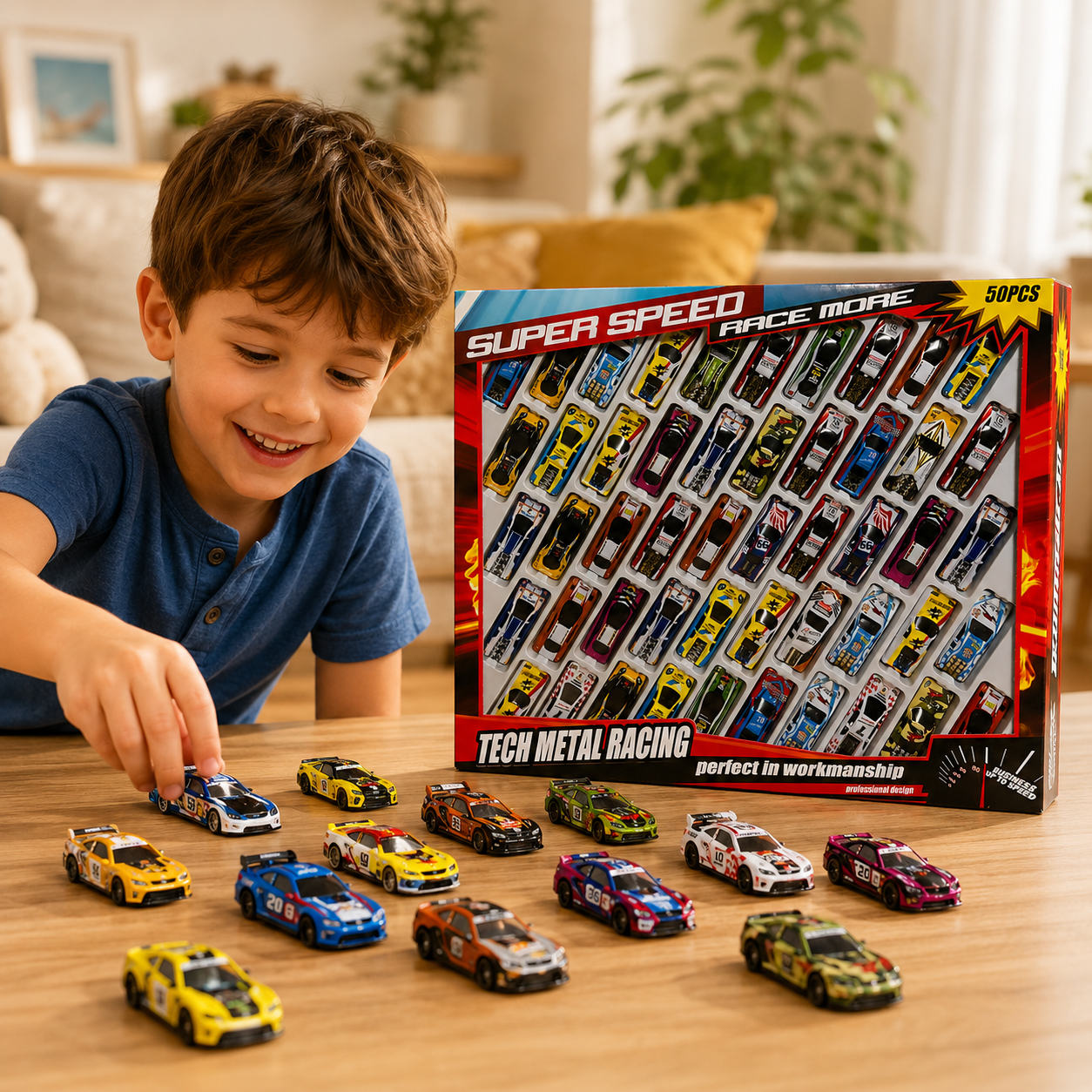 Coffret 50 Voitures de Course en Métal – Super Speed Tech Metal Racing