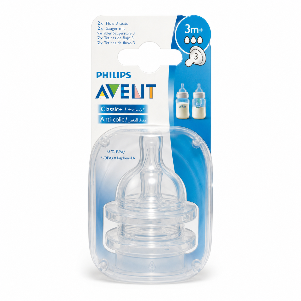 Philips Avent Classic+ Anti-colique – Tétines débit 3, 3m+ (lot de 2)