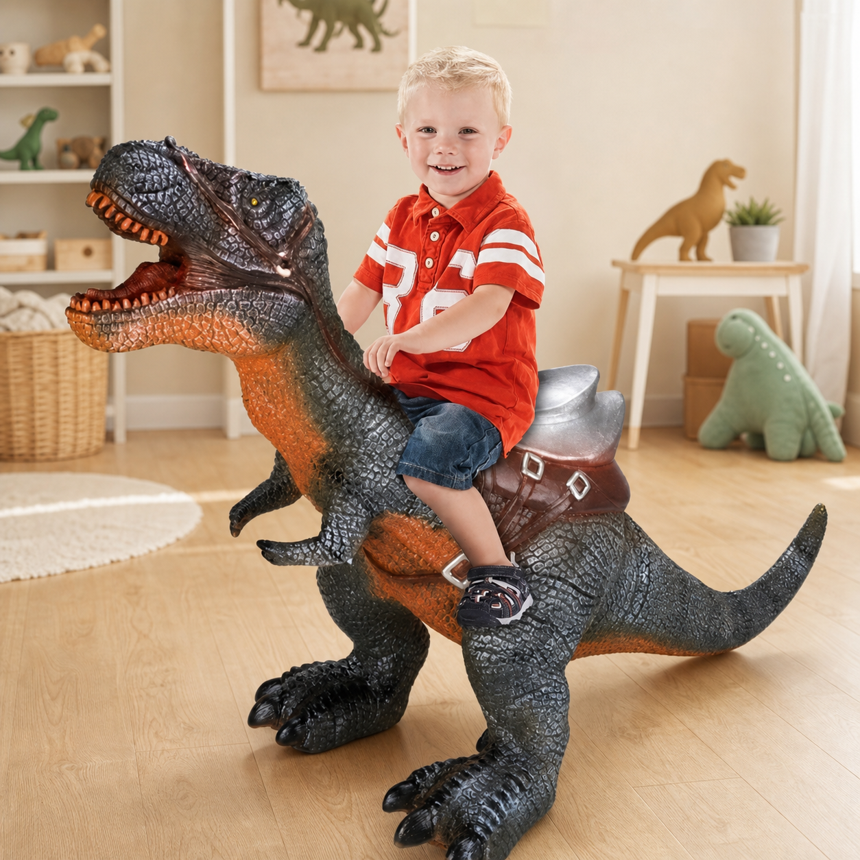 Dinosaure T-Rex Sonore à Chevaucher — Porteur Géant 100 cm (Rugissement)