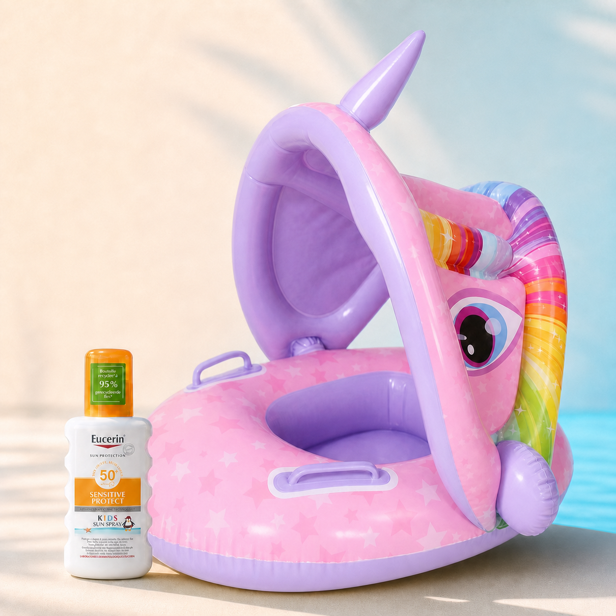 Pack Été Malin — Spray Solaire Eucerin Kids SPF 50+ & Bouée à Pare-Soleil