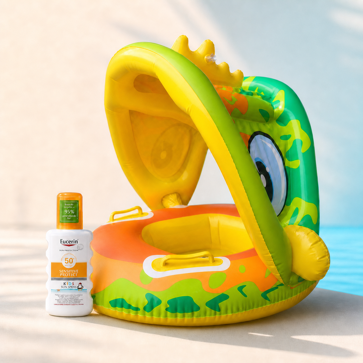 Pack Été Malin — Spray Solaire Eucerin Kids SPF 50+ & Bouée à Pare-Soleil