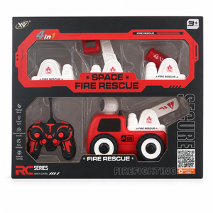 Coffret Space Fire Rescue 4 en 1 : camion de pompiers radiocommandé rouge avec modules de secours interchangeables et manette