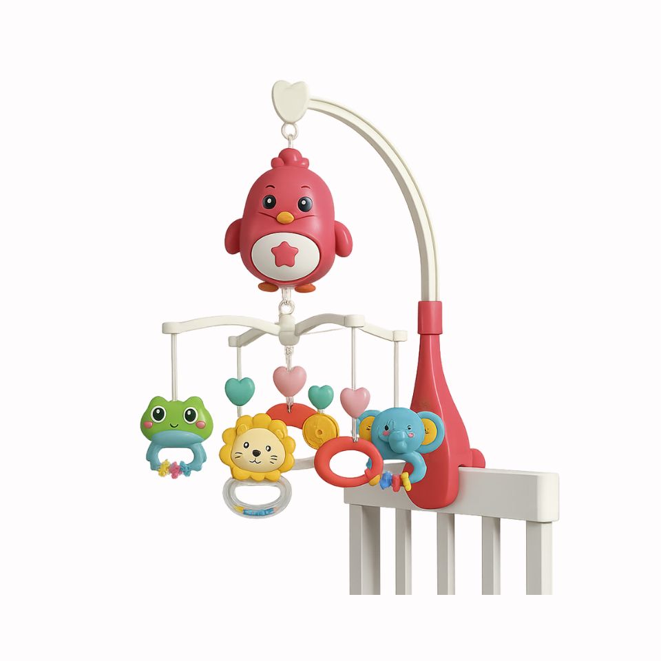 Mobile mignon pour berceau de bébé avec projection d'étoiles musicales - Rose