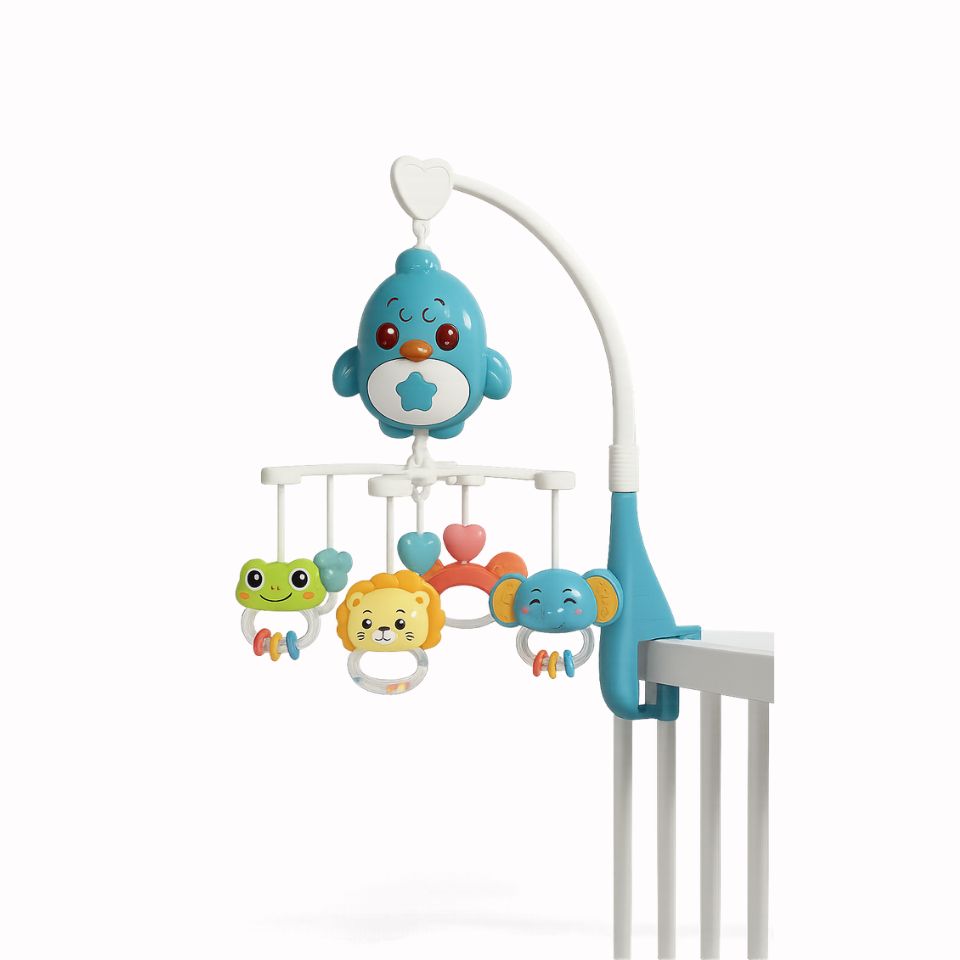 Mobile mignon pour berceau de bébé avec projection d'étoiles musicales - Bleu