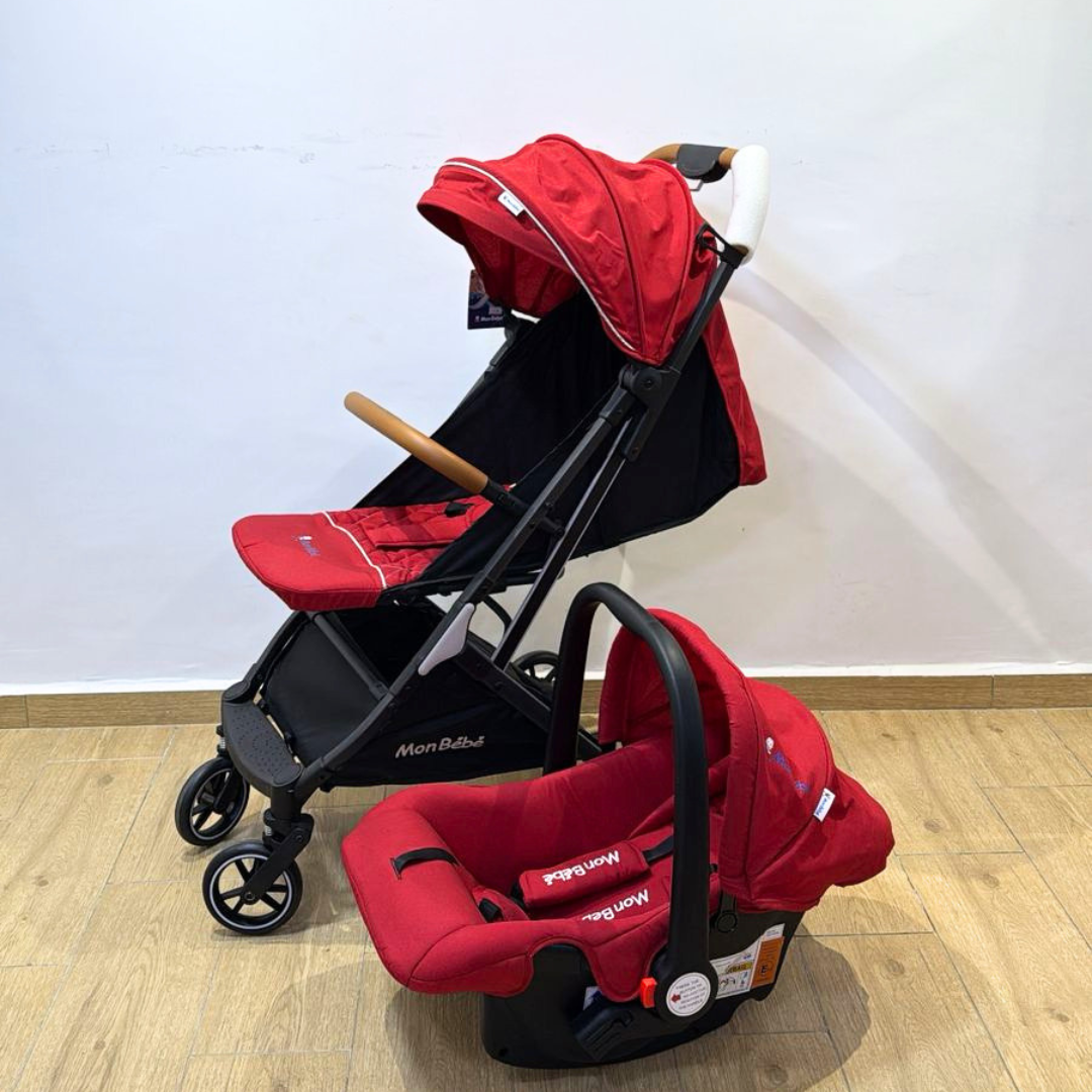 POUSSETTE VALISE AVEC MAXI COSI ROUGE – MON BÉBÉ