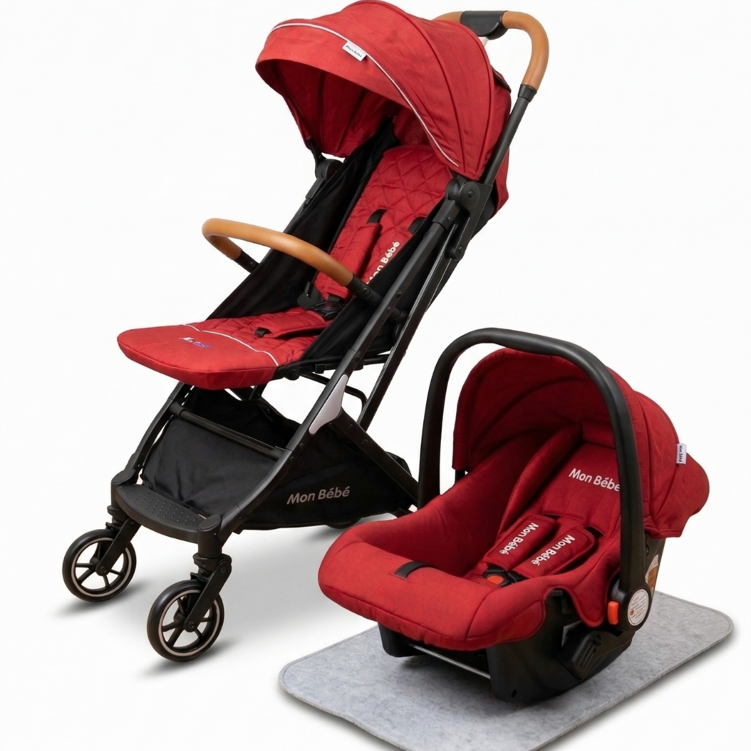 POUSSETTE VALISE AVEC MAXI COSI ROUGE – MON BÉBÉ