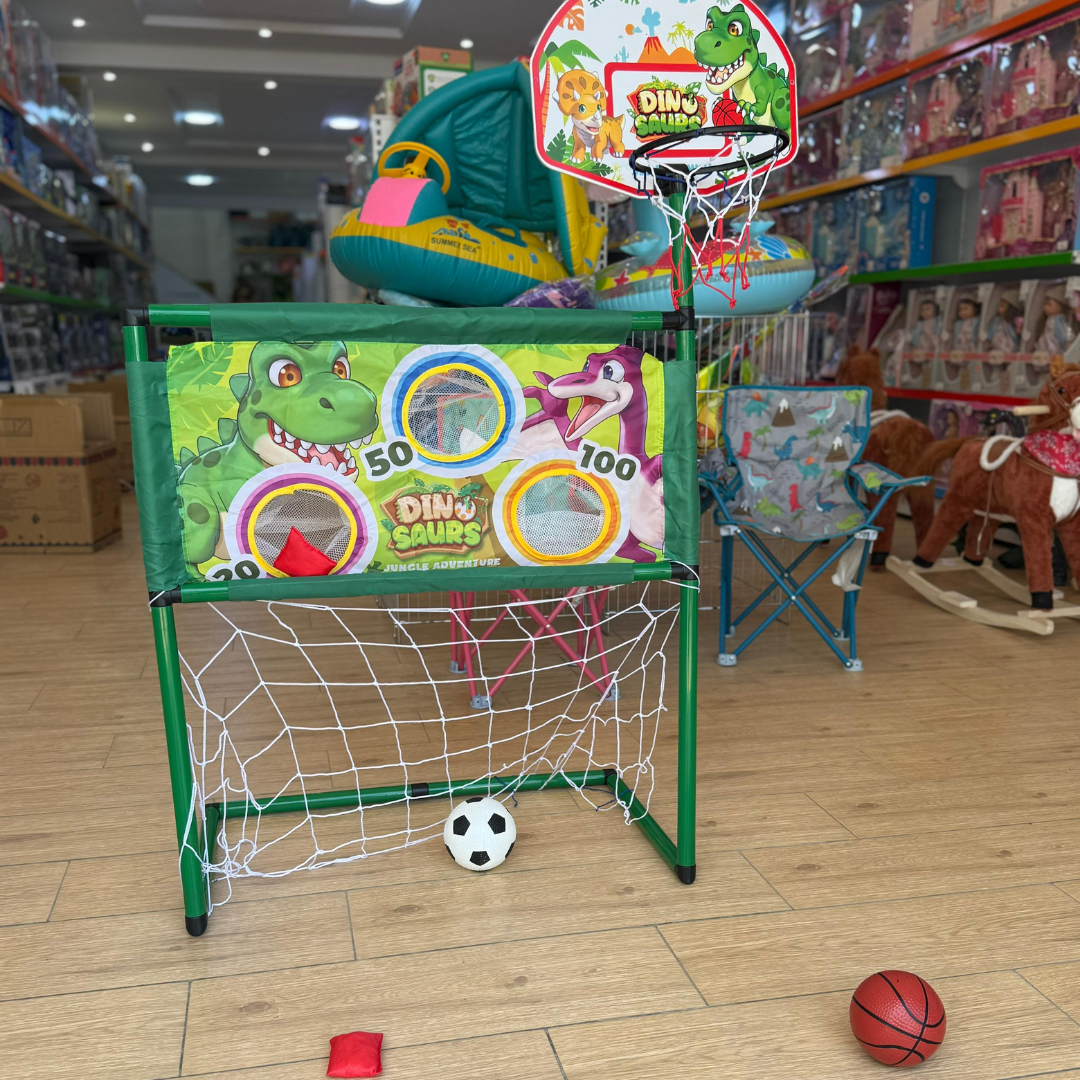 Set de Sport Dinosaure 3 en 1 – But, Panier & Cible à Points