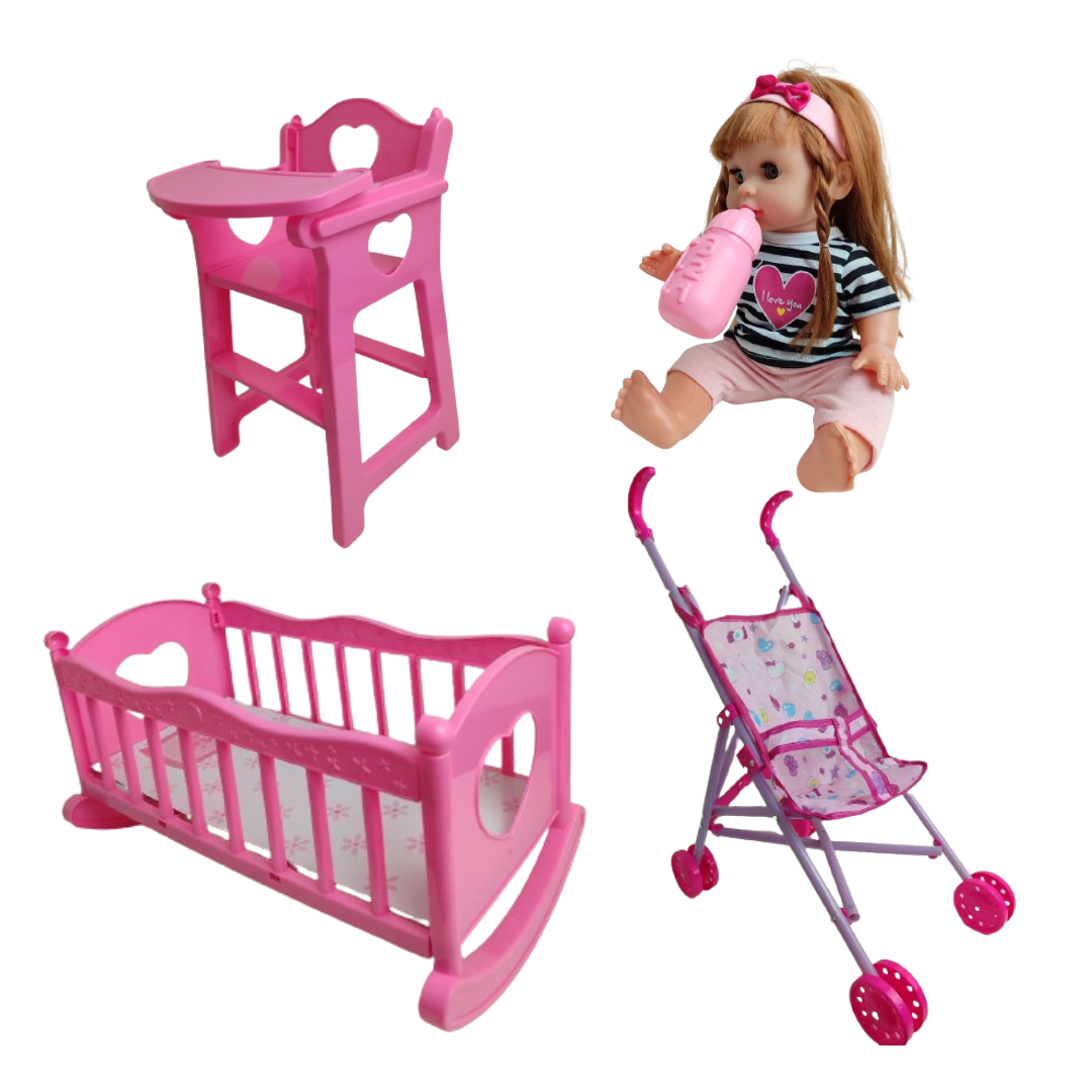 Ensemble poupee avec berceau chaise haute poussette JOJOUX