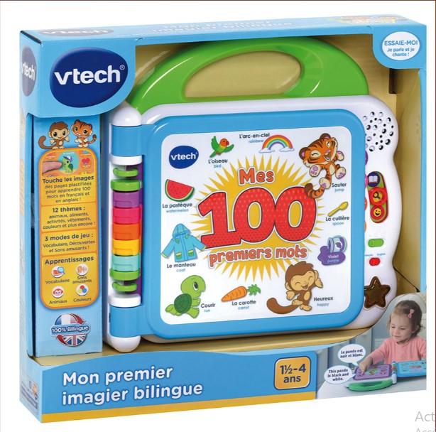 Boîte VTech Mon premier imagier bilingue, 100 % bilingue français-anglais, 1½ à 4 ans