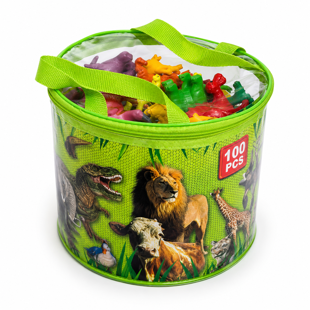 Coffret 100 Figurines Animaux Sauvages et Dinosaures – Sac de Rangement Inclus