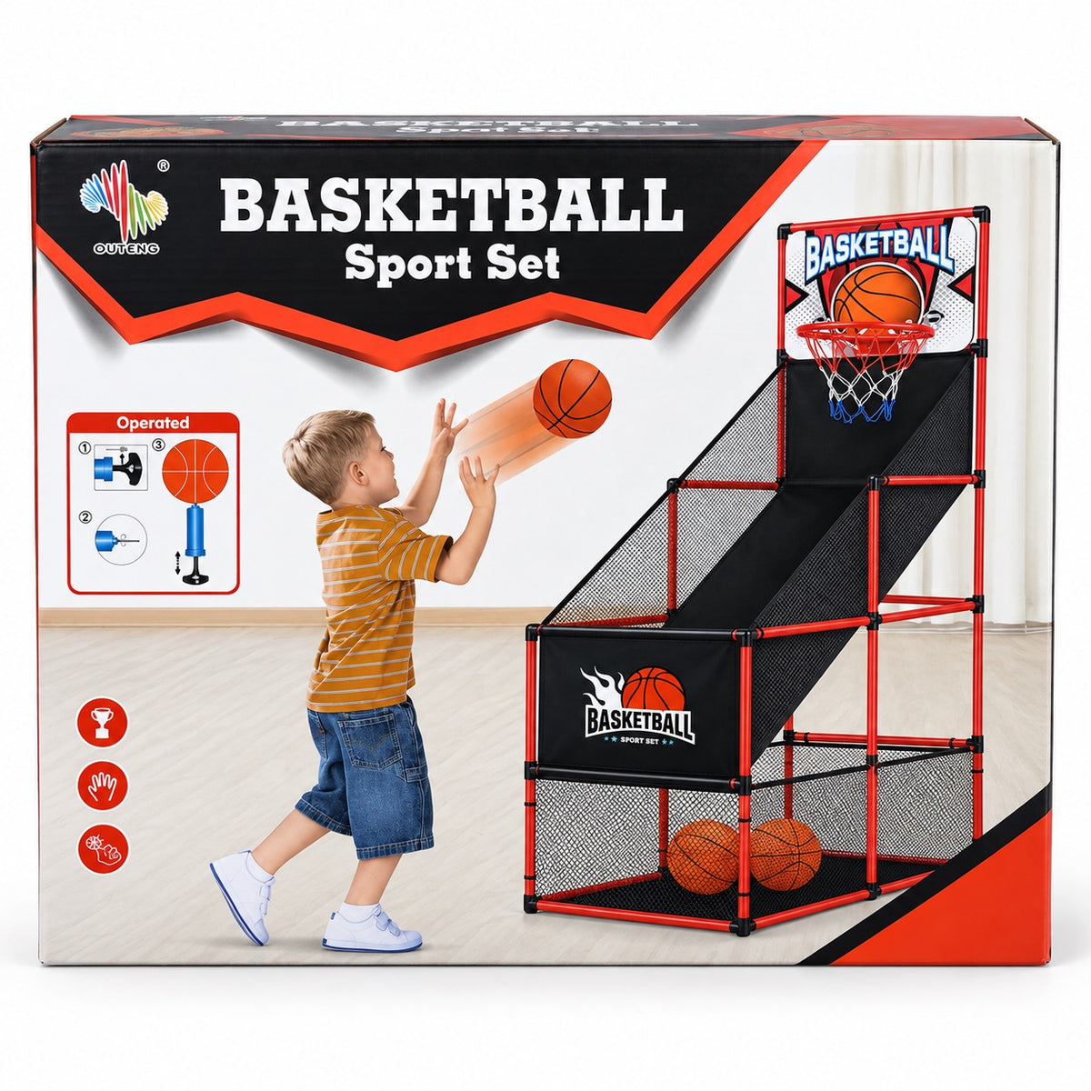 Boîte du Basketball Sport Set OUTENG, arcade de basket d'intérieur pour enfants