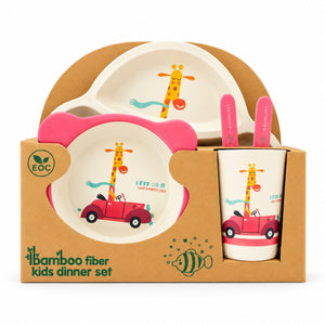 Set vaisselle bambou voiture rouge dans son emballage carton Bamboo Fiber Kids Dinner Set