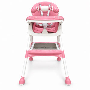Chaise haute 3 en 1 rose, vue de face en position haute