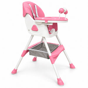 Chaise haute 3 en 1 rose vue de trois quarts