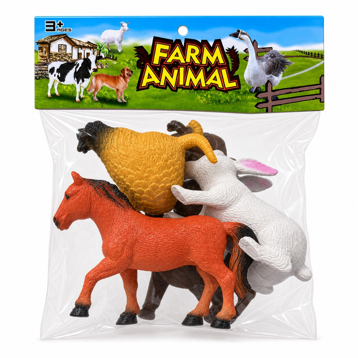 Sachet Farm Animal de grandes figurines d'animaux de la ferme : cheval, bélier, chèvre et taureau, dès 3 ans