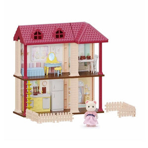 Intérieur de la petite maison de poupée Dede avec figurine chat et mobilier