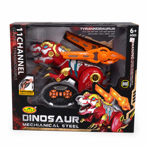 Dinosaure robot télécommandé Mechanical Steel Tyrannosaurus rouge et or avec télécommande infrarouge, dans sa boîte