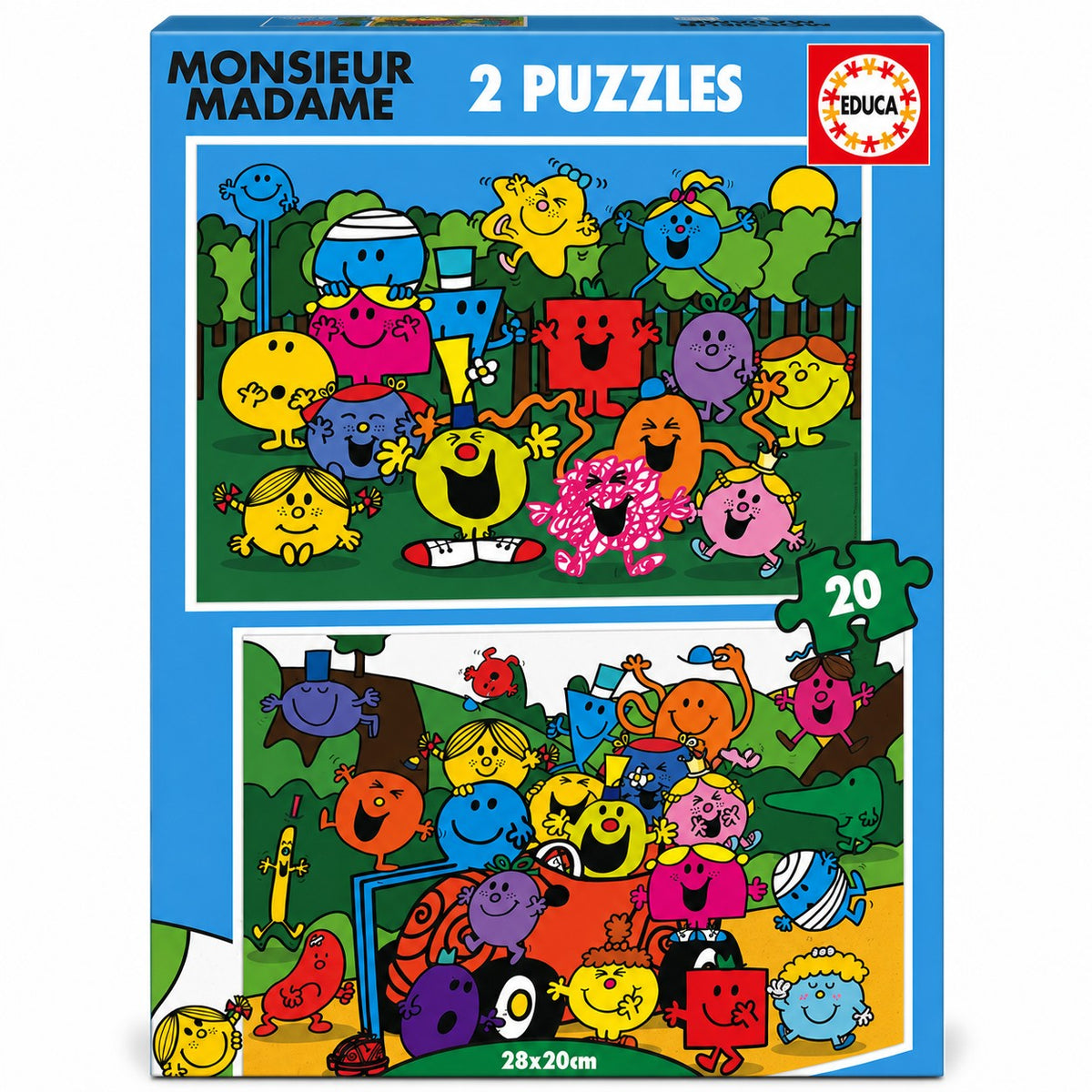 Boîte Educa Monsieur Madame : 2 puzzles de 20 pièces, 28 x 20 cm chacun, dès 3 ans