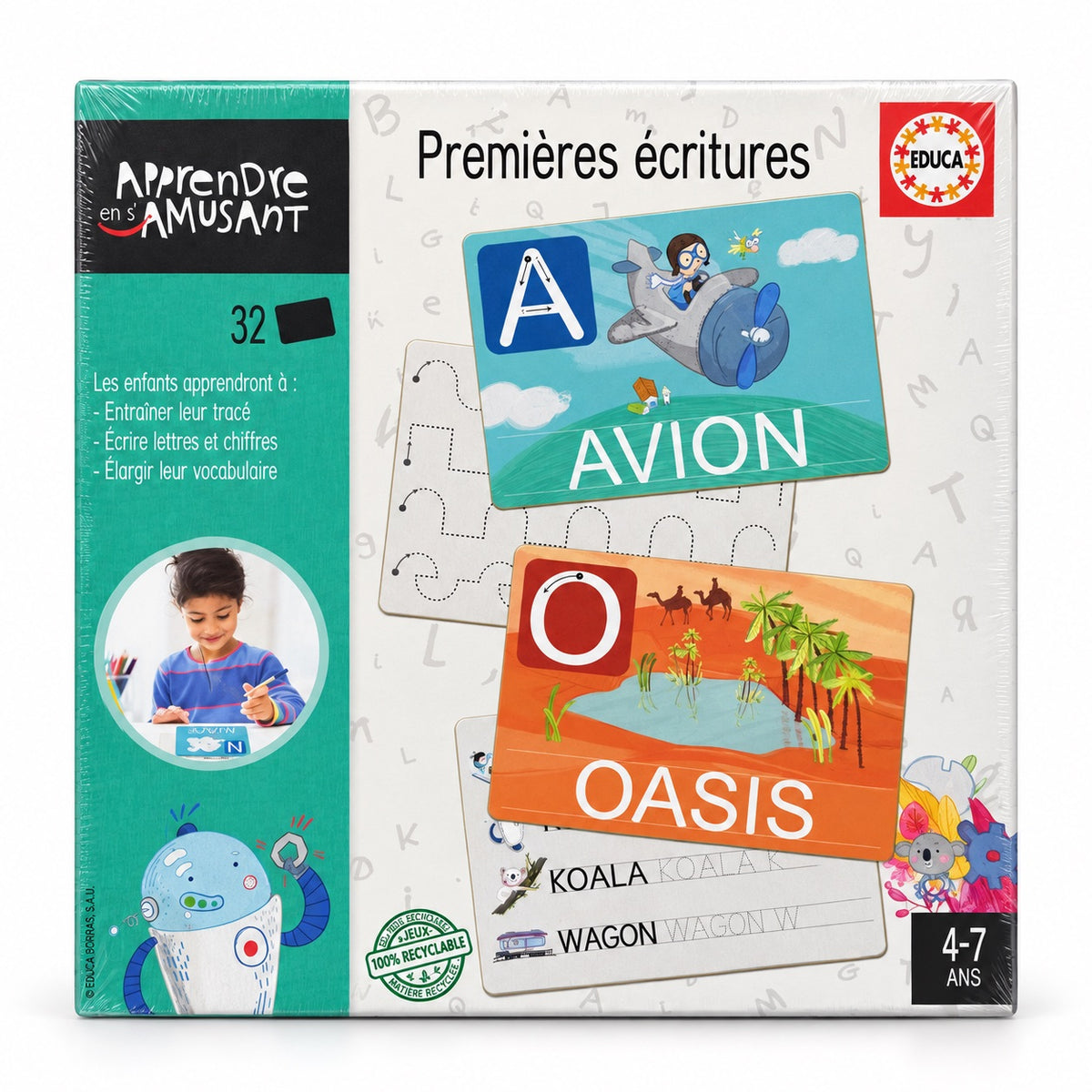 Boîte EDUCA Premières écritures, 32 cartes d'apprentissage du tracé et de l'écriture, 4 à 7 ans