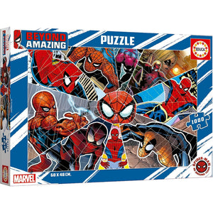 Boîte du puzzle Spider-Man Educa vue de trois quarts, mention 1000 pièces et 68 x 48 cm