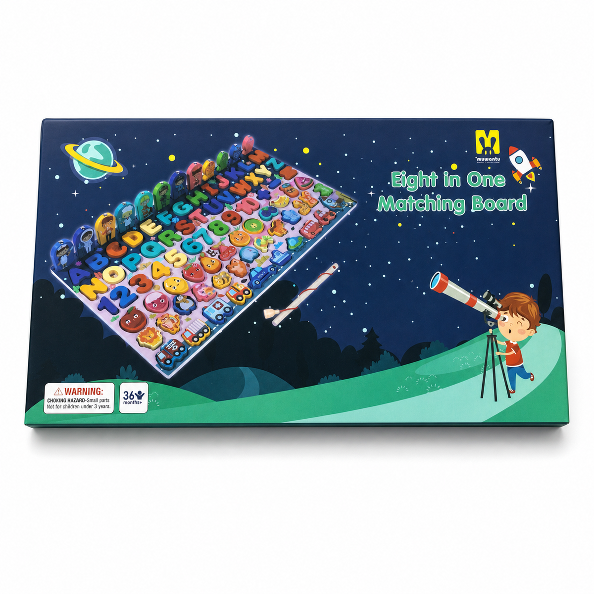 muwantu – Planche éducative 8 en 1 : alphabet, chiffres, animaux et pêche magnétique