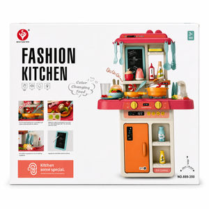 Boîte Fashion Kitchen : cuisine enfant 63 cm avec eau, vapeur, ardoise et aliments changeant de couleur, dès 3 ans