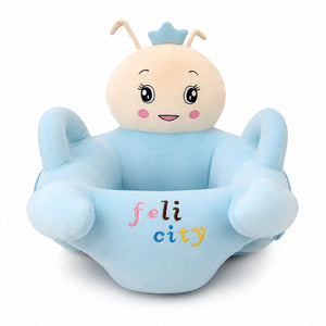 Fauteuil bébé en peluche bleu en forme d'abeille, accoudoirs rembourrés et assise profonde