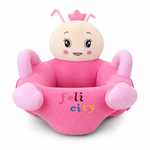 Fauteuil bébé en peluche rose en forme d'abeille, couronne, antennes et accoudoirs rembourrés