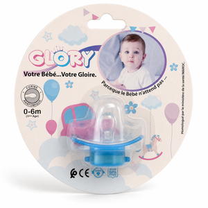 GLORY Sucette anatomique 0-6 mois coloris Bleu, sans BPA, homologuée ministère de la Santé Maroc
