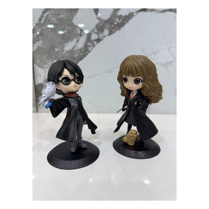 Figurines chibi de Harry avec sa chouette et d'Hermione avec son chat roux
