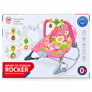 Transat à bascule HUANGER rose motif abeilles et fleurs, arche à 3 jouets