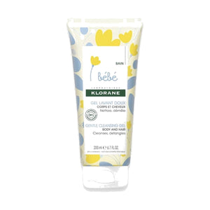 Klorane Bébé gel lavant doux corps et cheveux, tube 200 ml, 88 % d'ingrédients d'origine naturelle