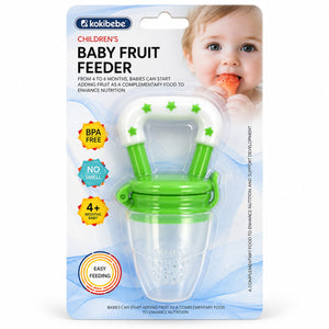 Grignoteuse bébé kokibebe verte sous blister, tétine en silicone perforé