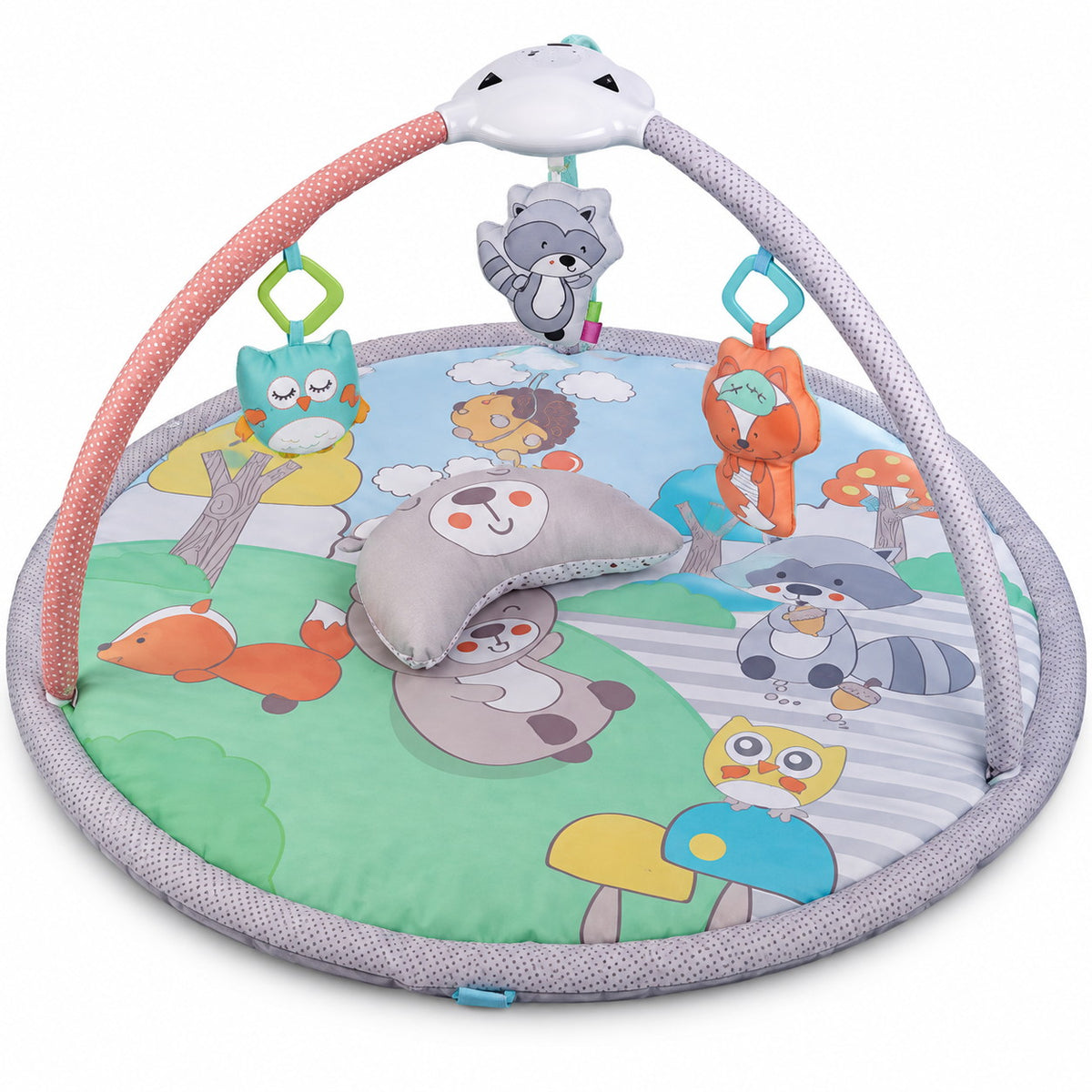 Tapis d'éveil Konig Kids Forêt avec module projecteur ourson, hibou, raton laveur et renard suspendus