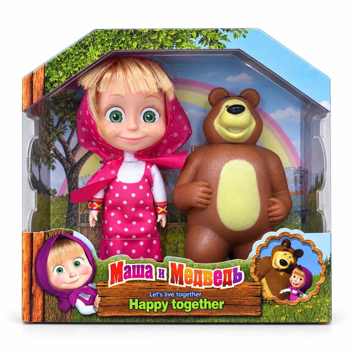 Coffret duo Macha en robe rose à pois et grande figurine de l'ours Michka