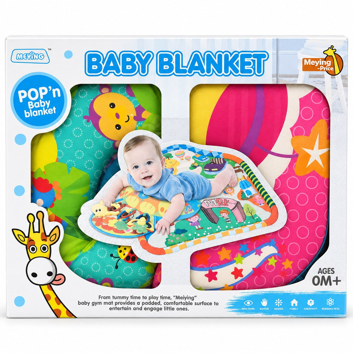 Boîte MEYING POP'n Baby Blanket, couverture d'éveil réversible dès 0 mois