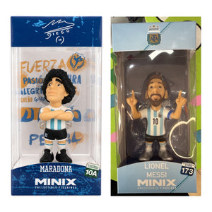 Figurines Minix Argentine 12 cm en boîte vitrine : Lionel Messi et Diego Maradona