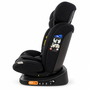 Siège auto monbébé de profil : socle pivotant 360° et repères d'inclinaison 5, 4, 3, 2, 1