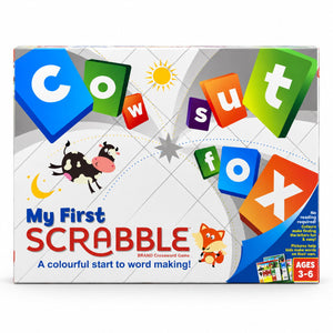 Boîte My First Scrabble de Mattel, jeu de lettres en anglais pour 3 à 6 ans