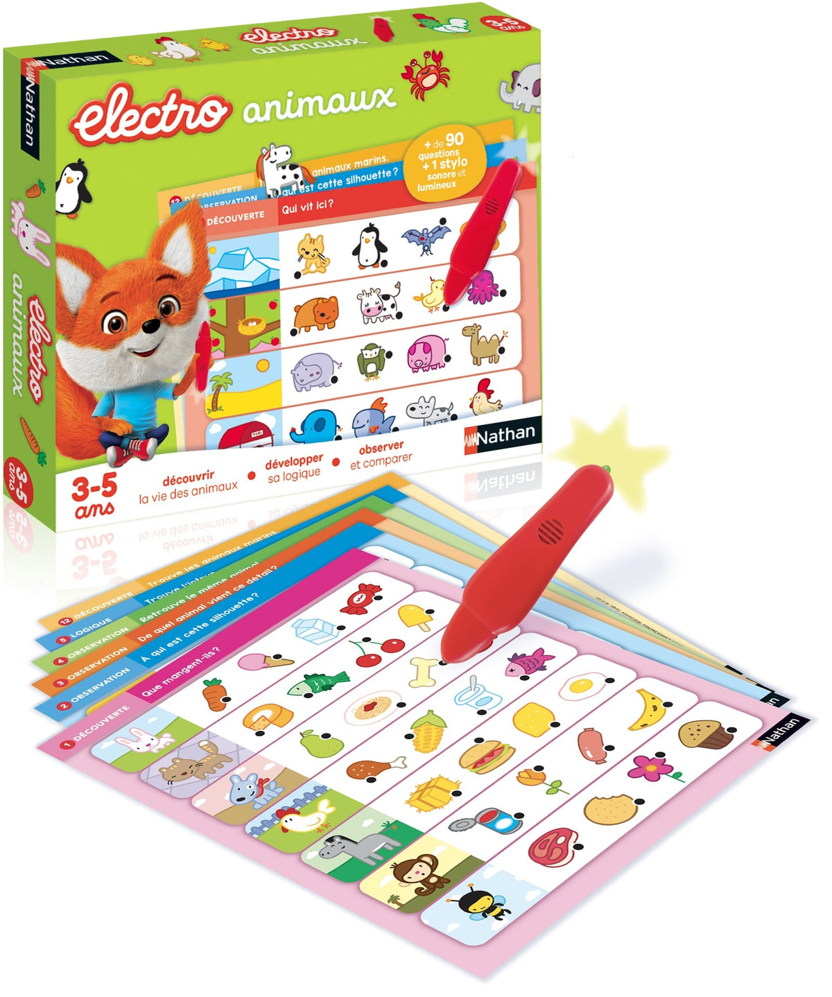 Planches illustrées et stylo sonore et lumineux autocorrectif du jeu Electro Animaux