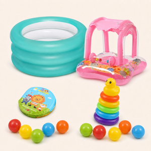 Pack de plage 5 en 1 — modèle Fille (rose) : piscine, bouée pare-soleil, tour arc-en-ciel, livre de bain, 10 balles