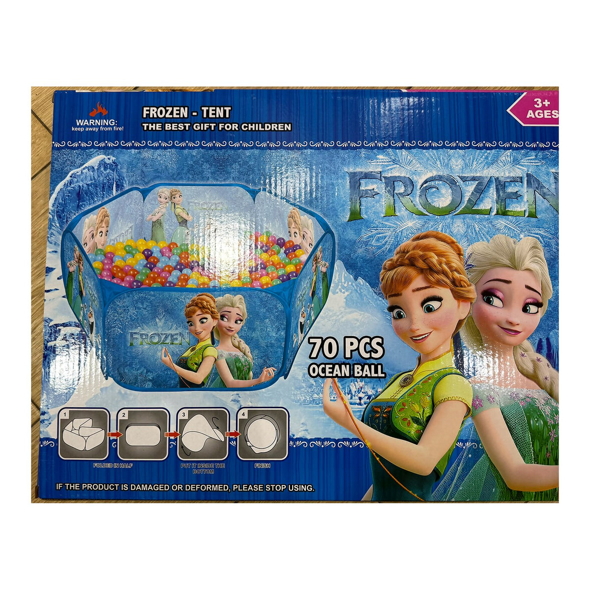 Emballage du parc à balles pop-up La Reine des Neiges avec 70 balles et notice de pliage
