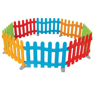 Barrière de sécurité Pilsan 8 panneaux colorés montée en cercle avec pieds de fixation gris