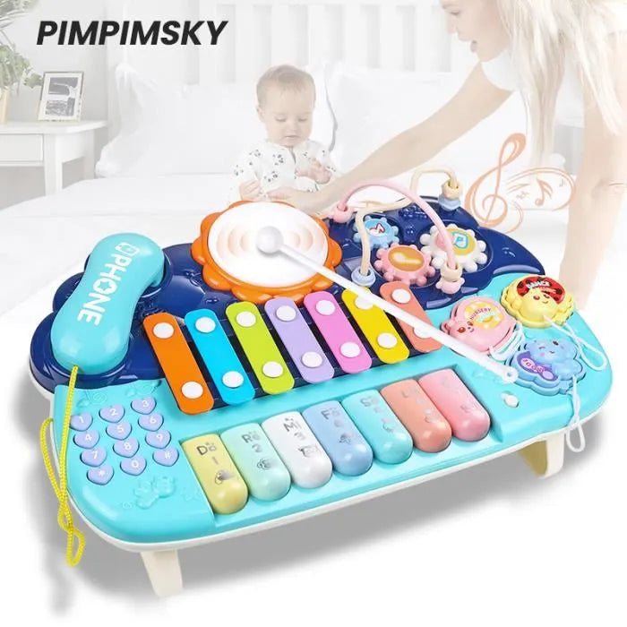 Jouet musical piano et tambour 6 en 1 - BLEU